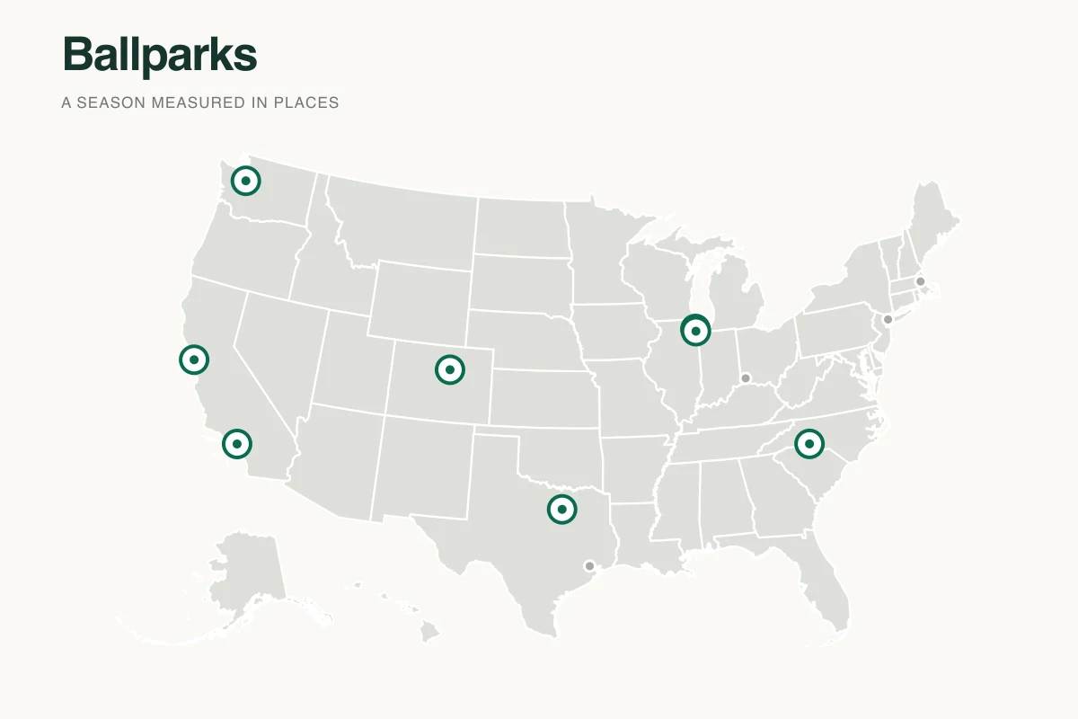 MLB ballparks visited map with stadium locations across the United States