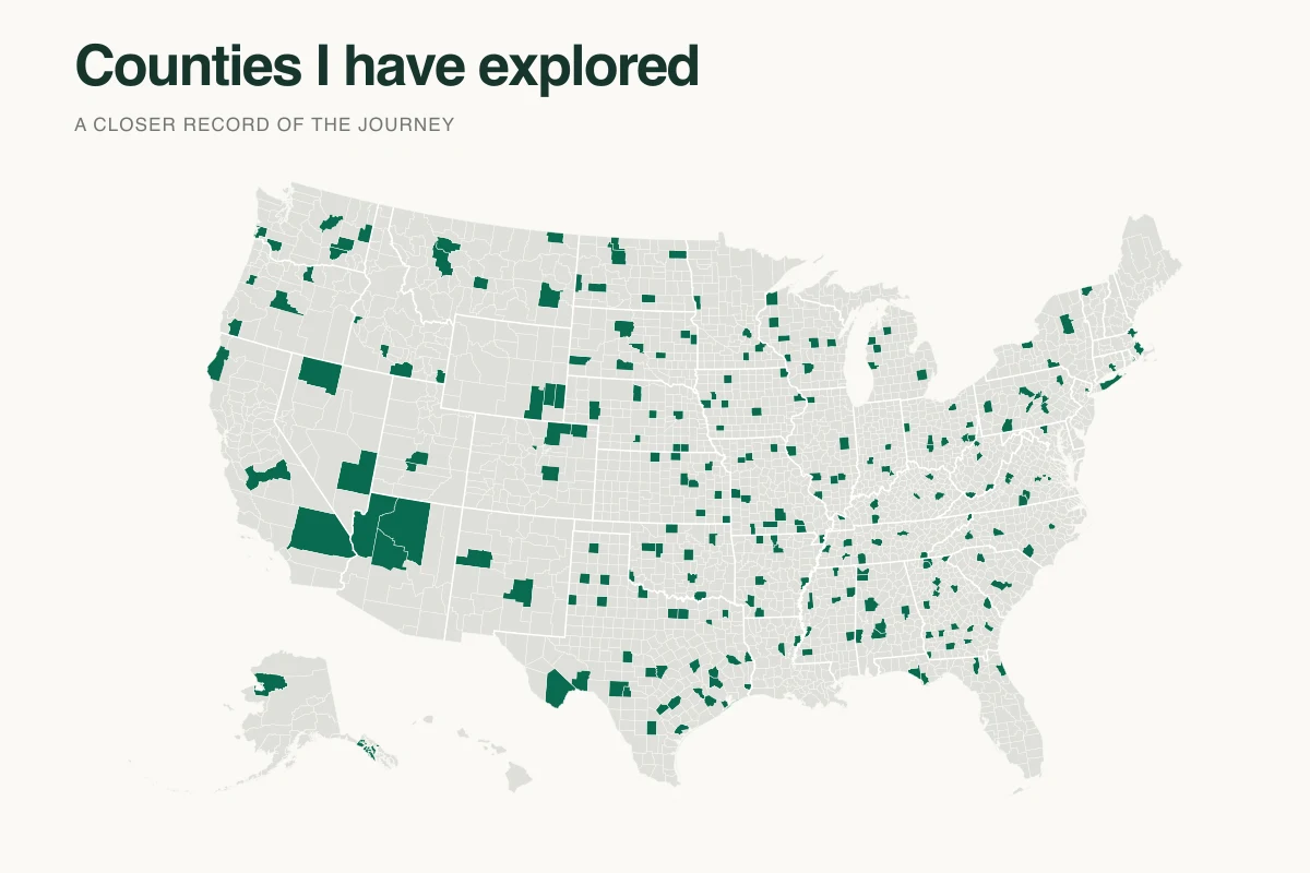 US counties visited map with real county boundaries